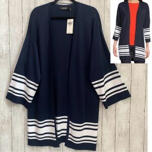 Lauren Ralph Lauren two tone Cardigan XL Navy White Relaxed Fit Straight Hem NWT